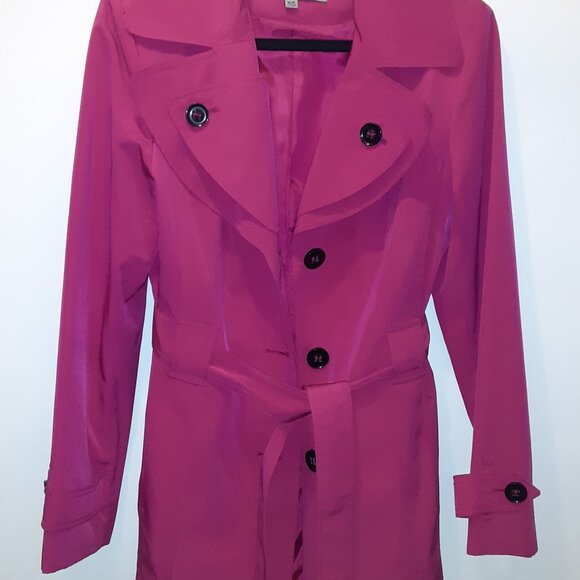 NWOT Anne Klein Hot Pink Mid Length Belted Trench Coat Size M - Picture 1 of 5